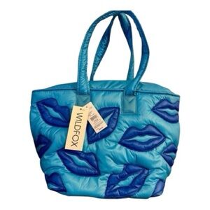 Wildfox Quilted Puffy Blue Lip-Patterned MAXI Tote‎ Bag New